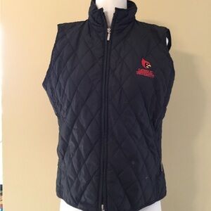 Black Quilted Vest with Catholic University Cardinal Logo